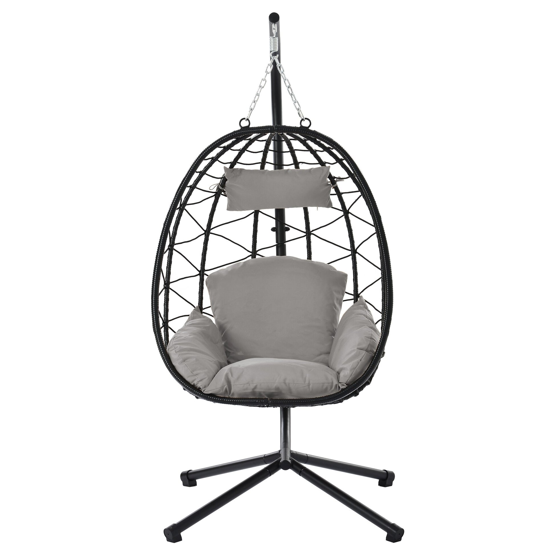 CESICIA PatioÂ Chairs Light Gray Steel Frame Hanging Egg Chair with Gray Cushioned Seat