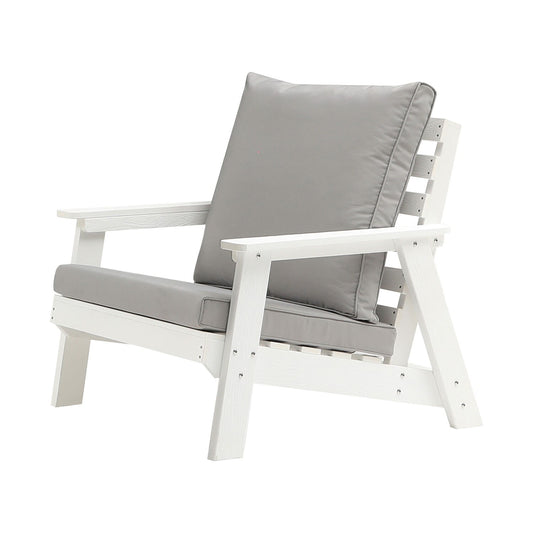 CESICIA PatioÂ Chairs White HDPE Frame Stationary Conversation Chair with Gray Cushioned Seat