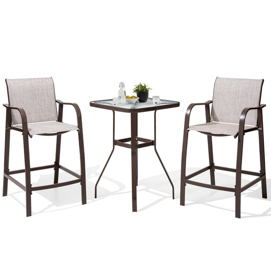 Crestlive Products Teslin bar chair and table set 3 -Piece Patio Conversation Set with Off-white