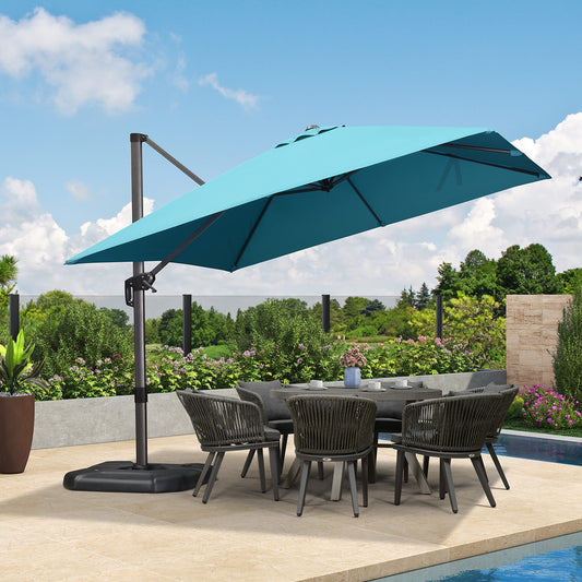 PURPLE LEAF 10-ft Aluminum Blue Crank Cantilever Patio Umbrella with Base
