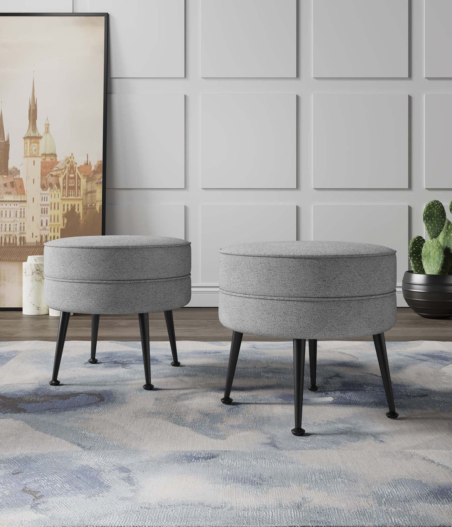 Manhattan Comfort Midcentury Grey/Black Round Ottoman