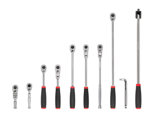 TEKTON 3/8 Inch Drive Quick-Release Comfort Grip Ratchet, L-Handle, and Breaker Bar Set (10-Piece) SDR99102