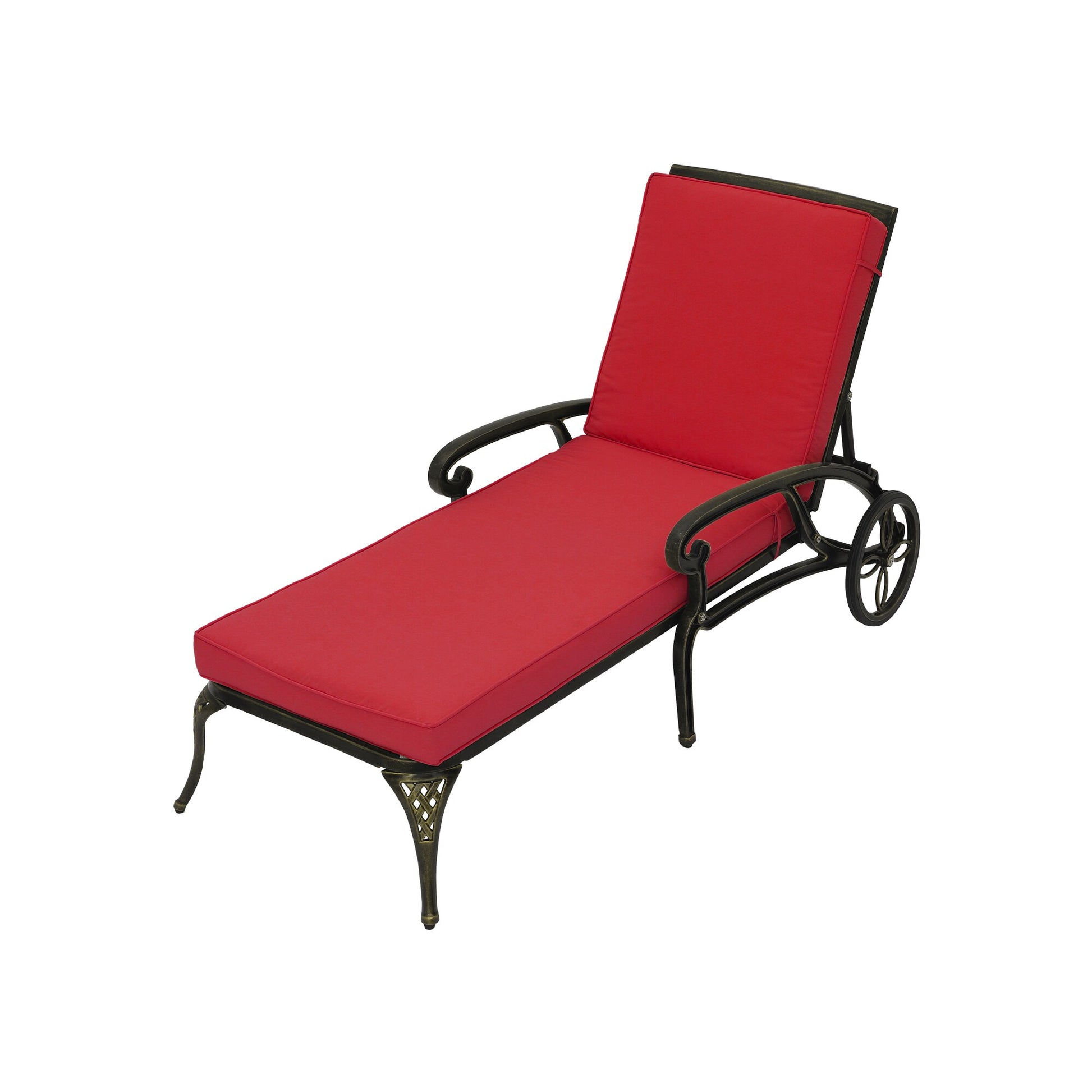 Clihome Outdoor Chaise Lounge Bronze Aluminum Frame Stationary Chaise Lounge Chair with Red Mesh Seat