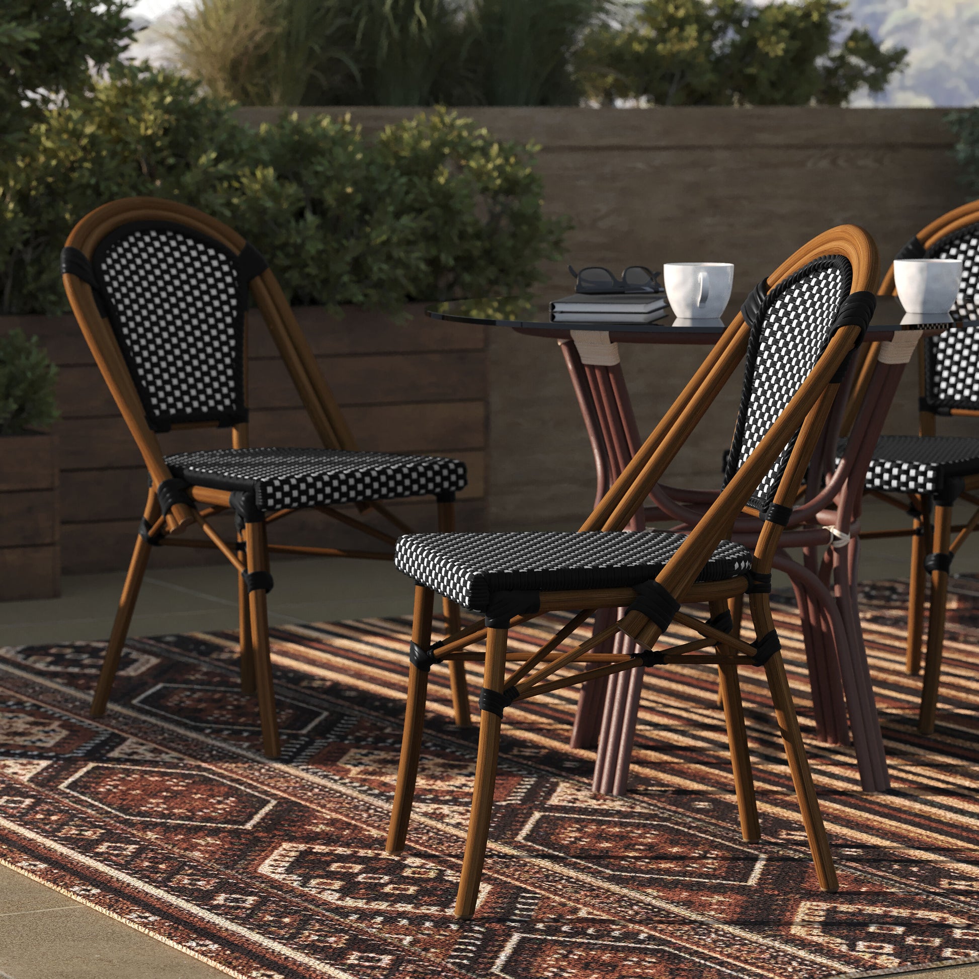 Taylor & Logan Nadia Set of 2 Rattan Stackable Brown Aluminum Frame Stationary Dining Chair with Woven Seat
