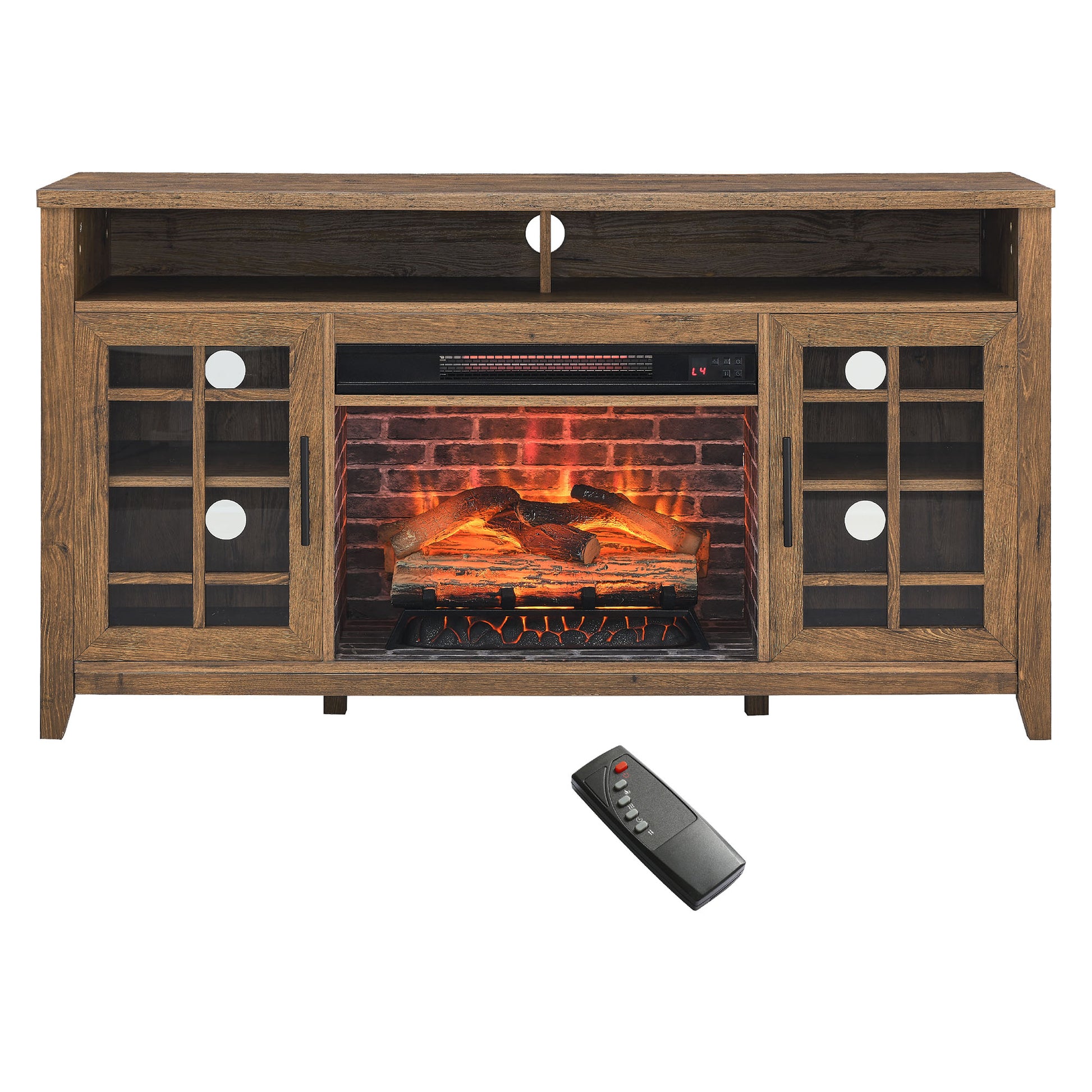 Clihome 55-in W Brown TV Stand with Infrared Quartz Electric Fireplace CL-CB72634