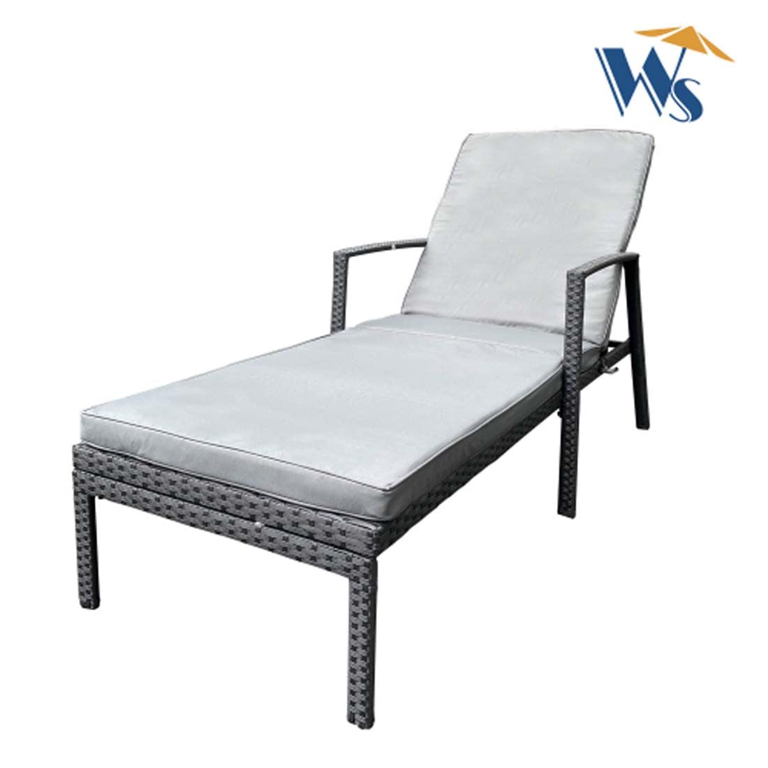 Damerin PatioÂ Chairs Gray Metal Frame Stationary Chaise Lounge Chair with Gray Cushioned Seat