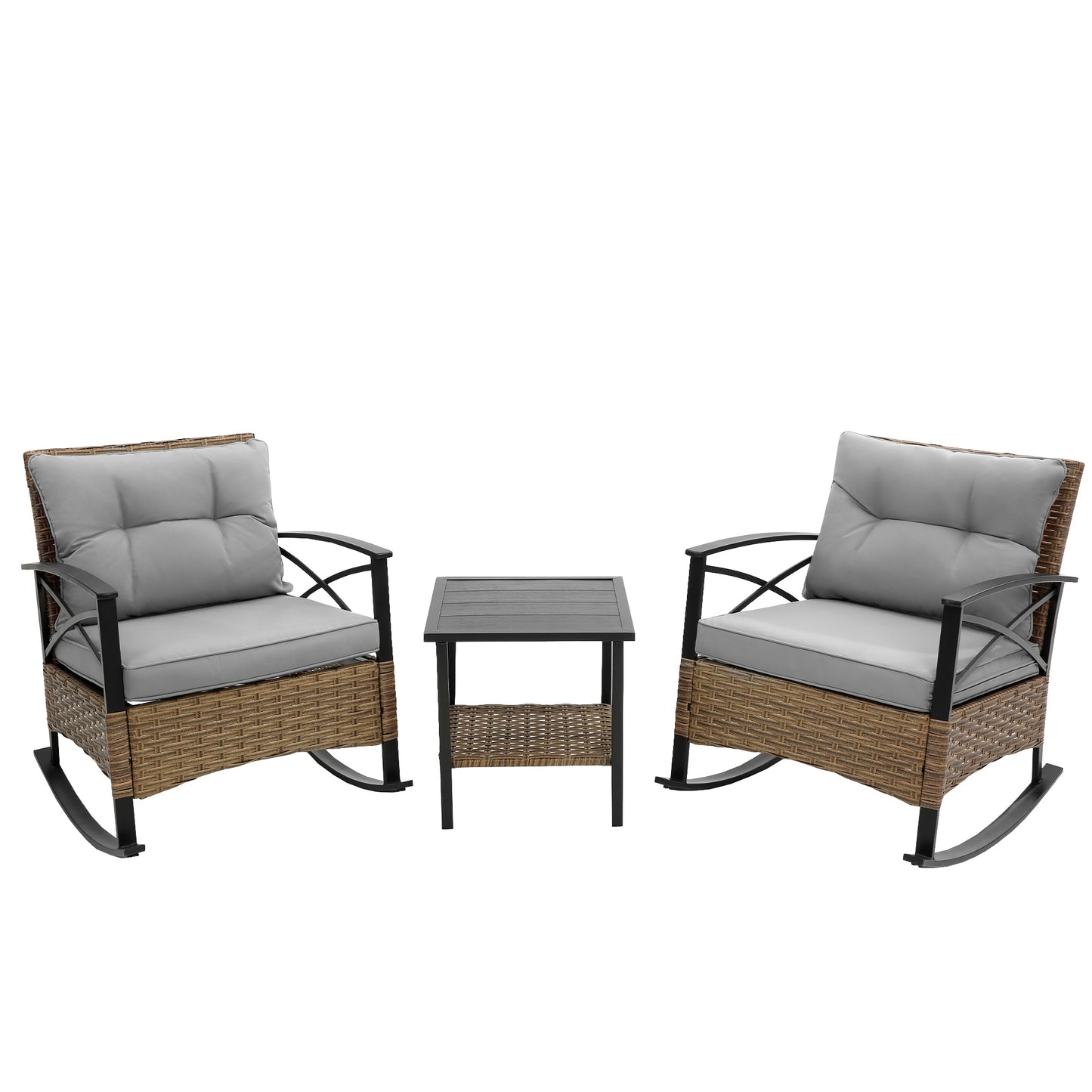 Maocao Hoom 3 -Piece Rattan Patio Conversation Set with Gray Cushions