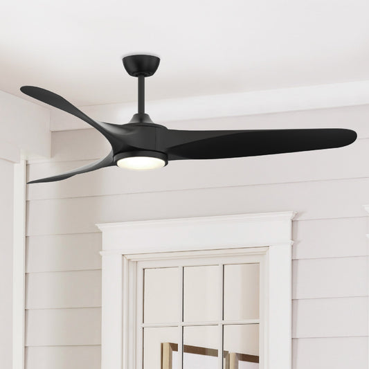 Fanimation Studio Collection Yardley 64-in Color-Changing Integrated LED Outdoor Black with Black Blades Ceiling Fan With Light - Remote Included ( 3 -Blade ) 5194384