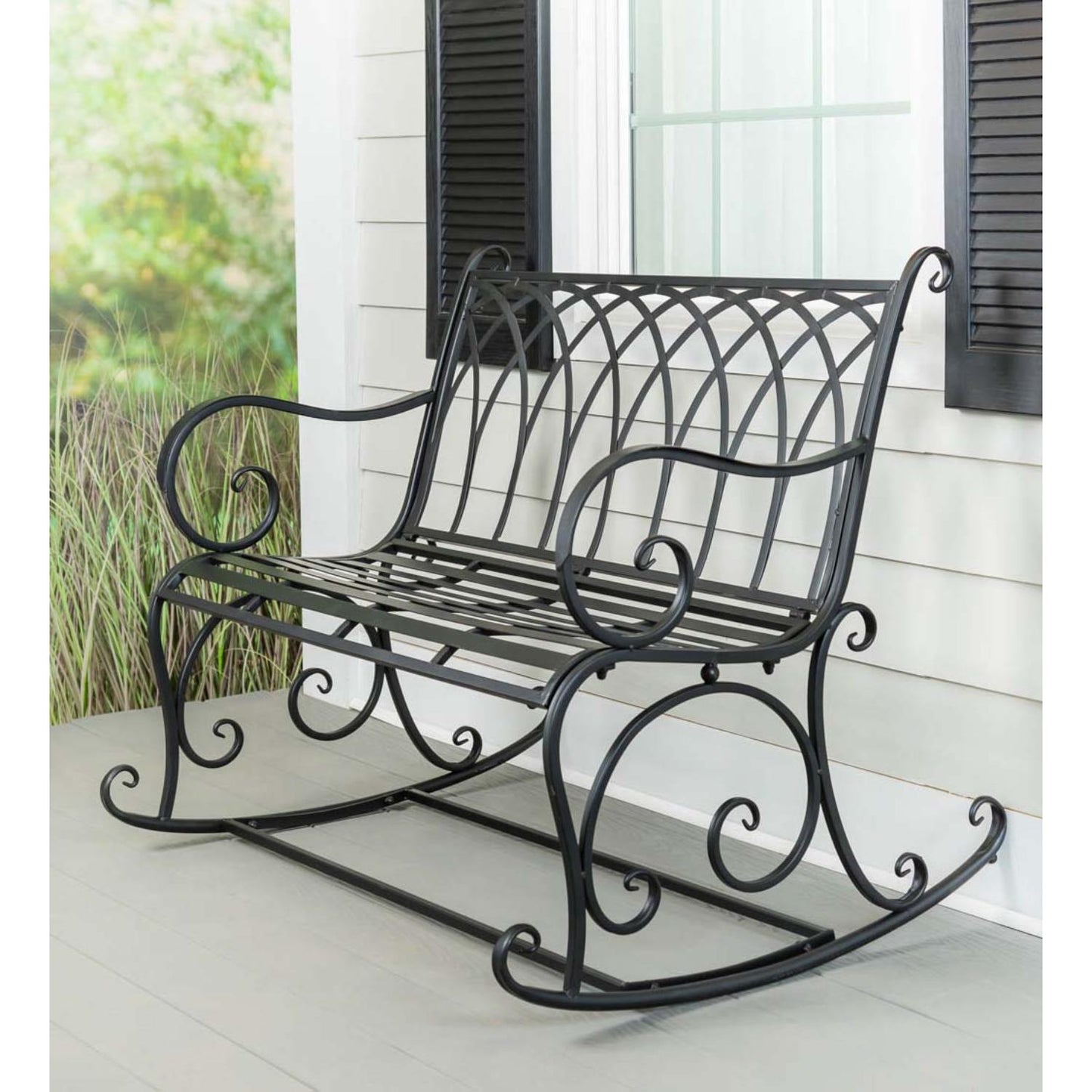 Evergreen 43.25-Inches W x 36.5-Inches H Black Steel Garden Bench