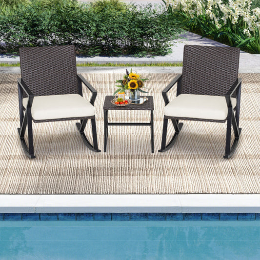 Mondawe 3 -Piece Wicker Patio Conversation Set with White Cushions