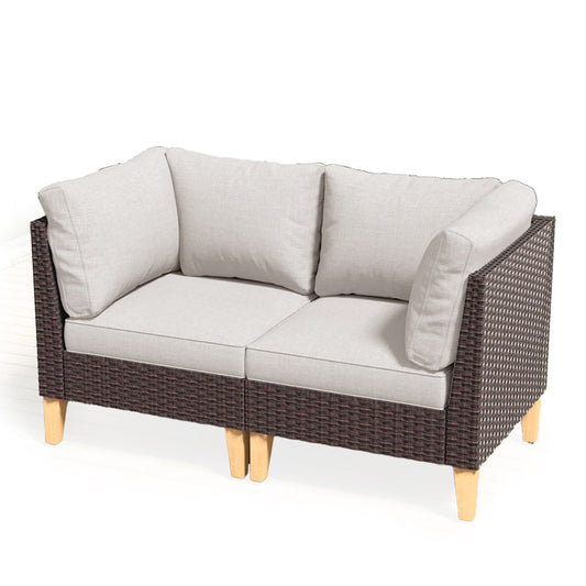 Rilyson ModularSofa Wicker Outdoor Loveseat with Beige Cushions and Wicker Frame