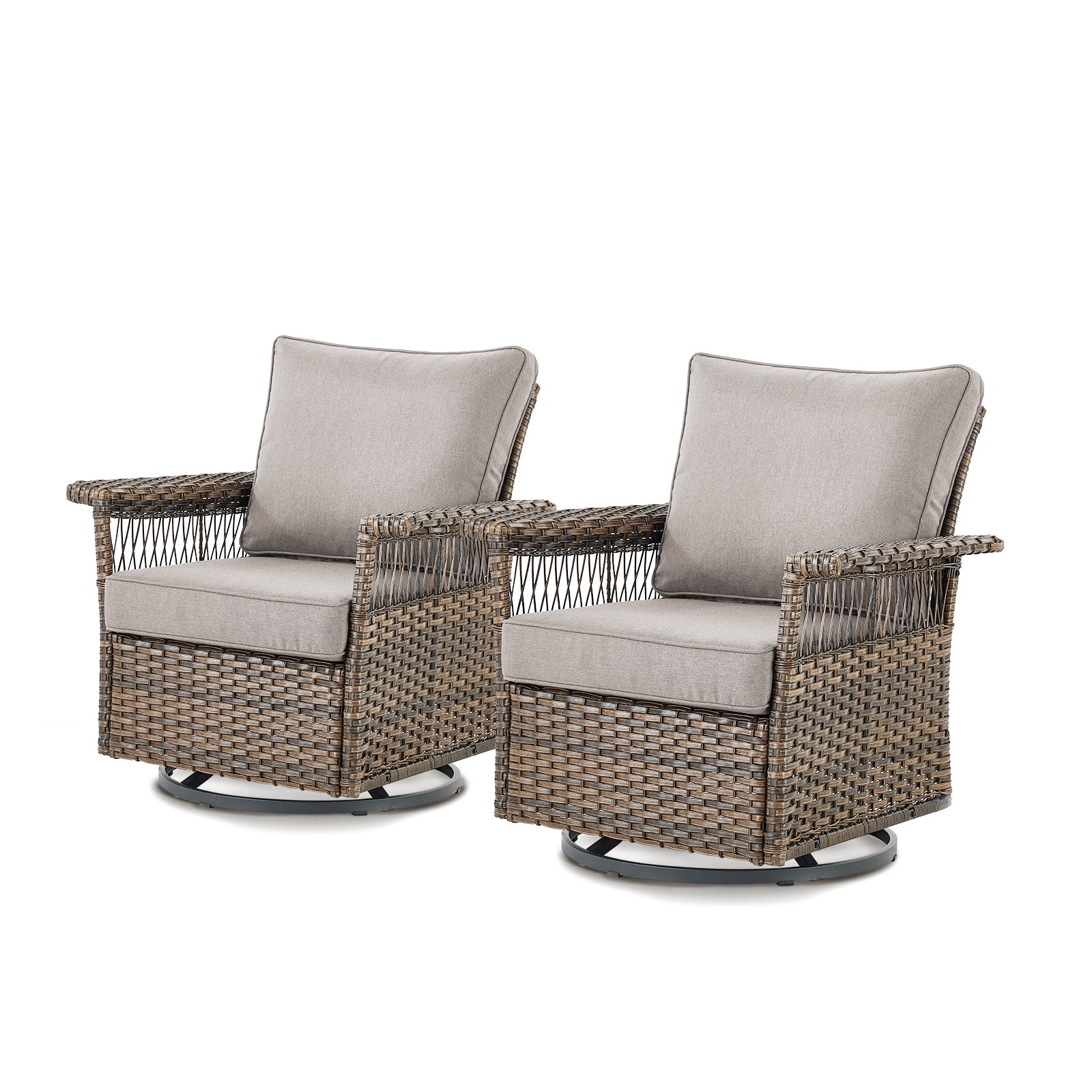 Rilyson Seagulls Set of 2 Wicker Brown Wicker Frame Swivel glider Rocking Chair with Gray Gray Cushioned Seat