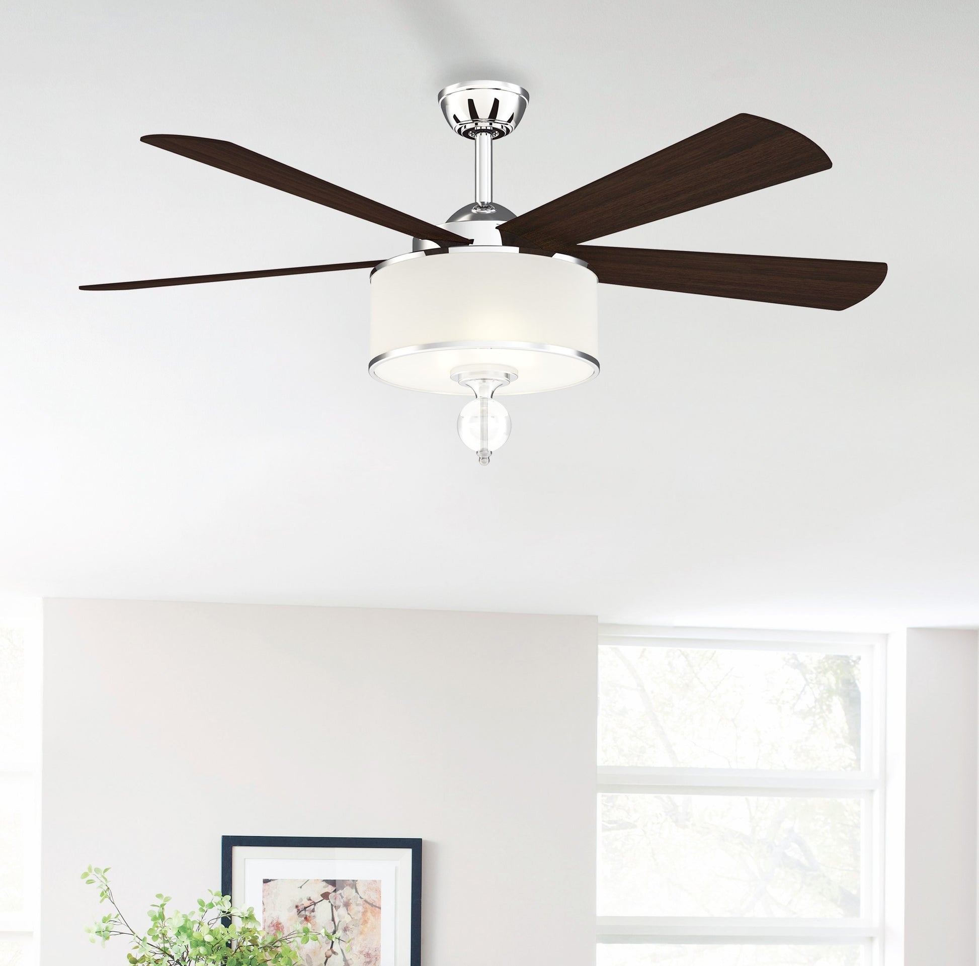 Fanimation Studio Collection Victoria Harbor 52-in Polished Chrome with Black/Dark Walnut Blades Ceiling Fan With Light - Remote Included ( 5 -Blade ) 1631424