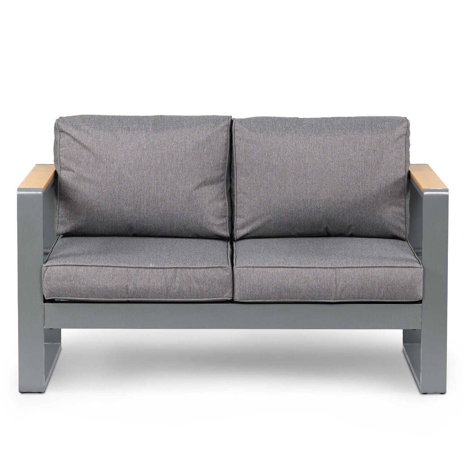Aoodor Outdoor Loveseat with Gray Cushions and Iron Frame