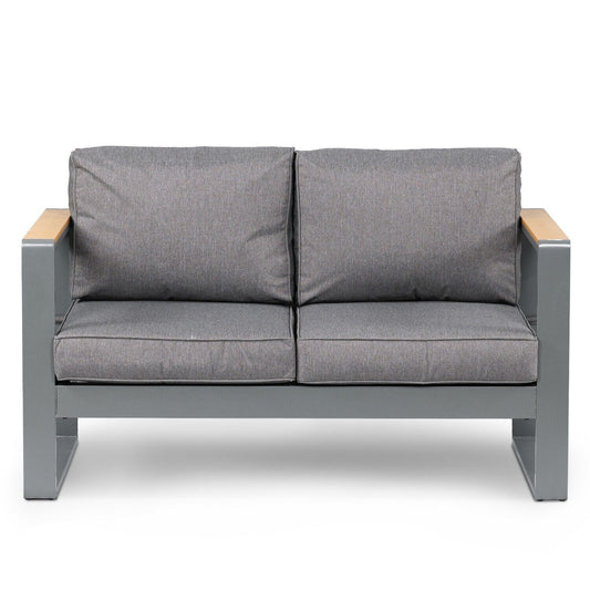 Aoodor Outdoor Loveseat with Gray Cushions and Iron Frame