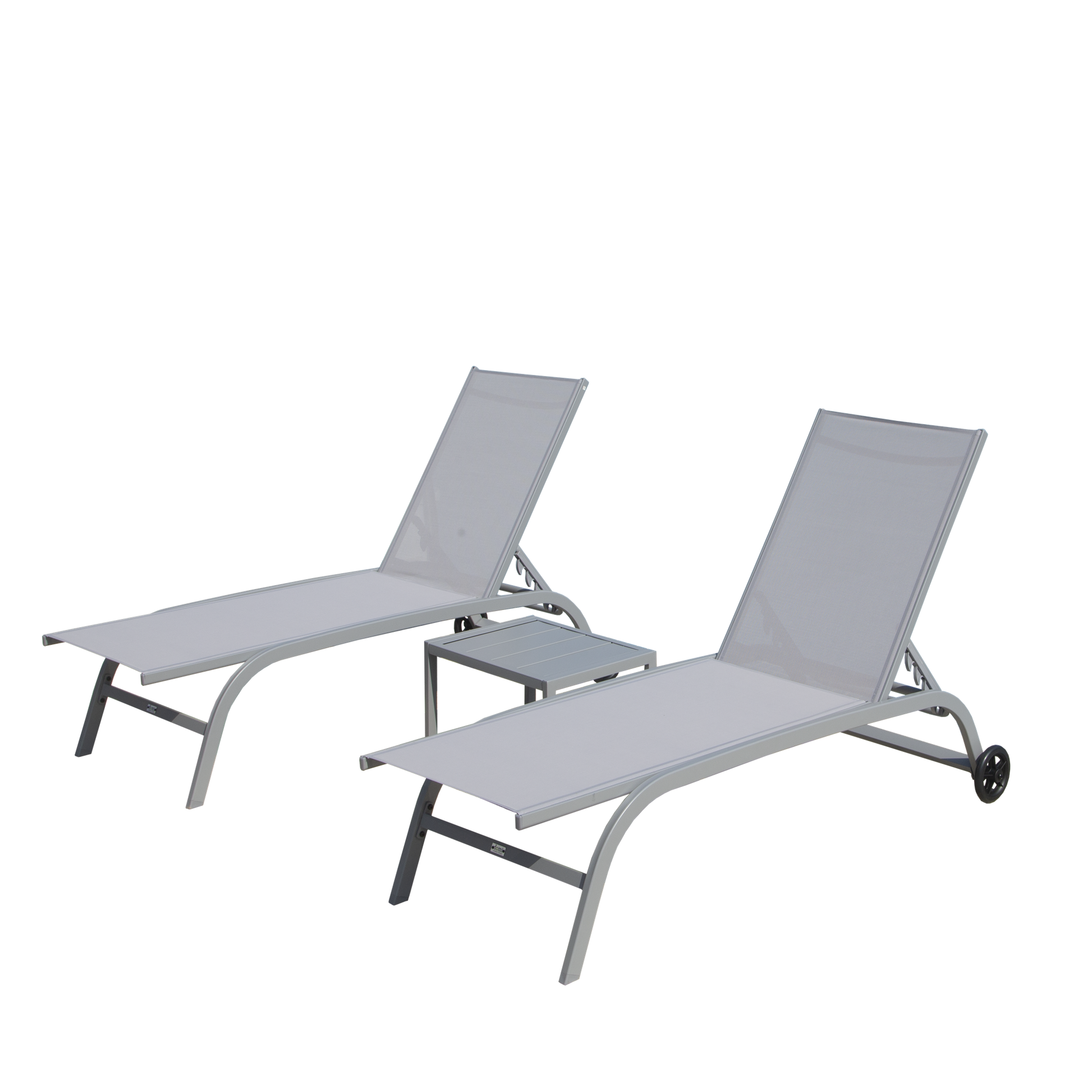 Miki Shinly Outdoor Chaise Lounge Set Set of 2 Silver Aluminum Frame Stationary Chaise Lounge Chair with Gray Sling Seat