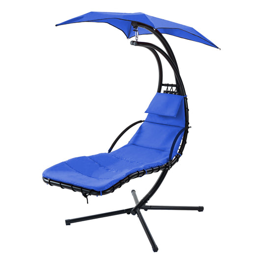 Miki Shinly Hanging Chaise Lounger Black Metal Frame Chaise Lounge Chair with Blue Cushioned Seat