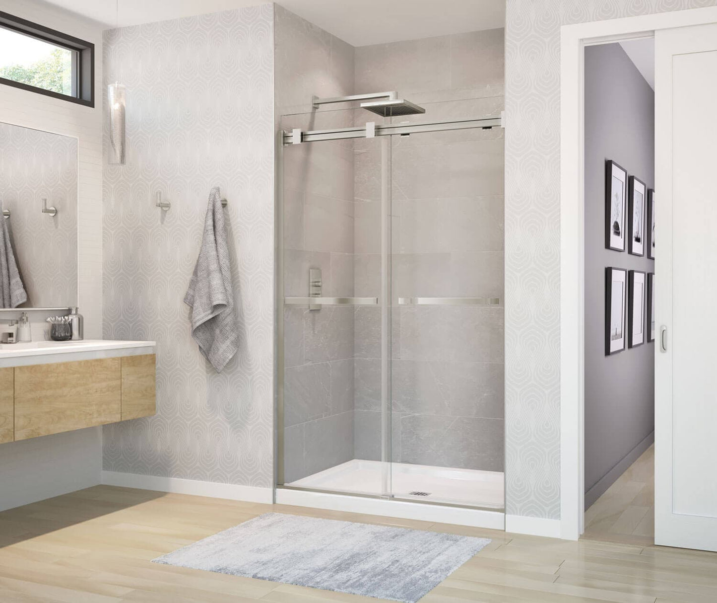 MAAX Duel Brushed Nickel 44-in to 47-in W x 74-in H Frameless Clear Glass Bypass Sliding Shower door