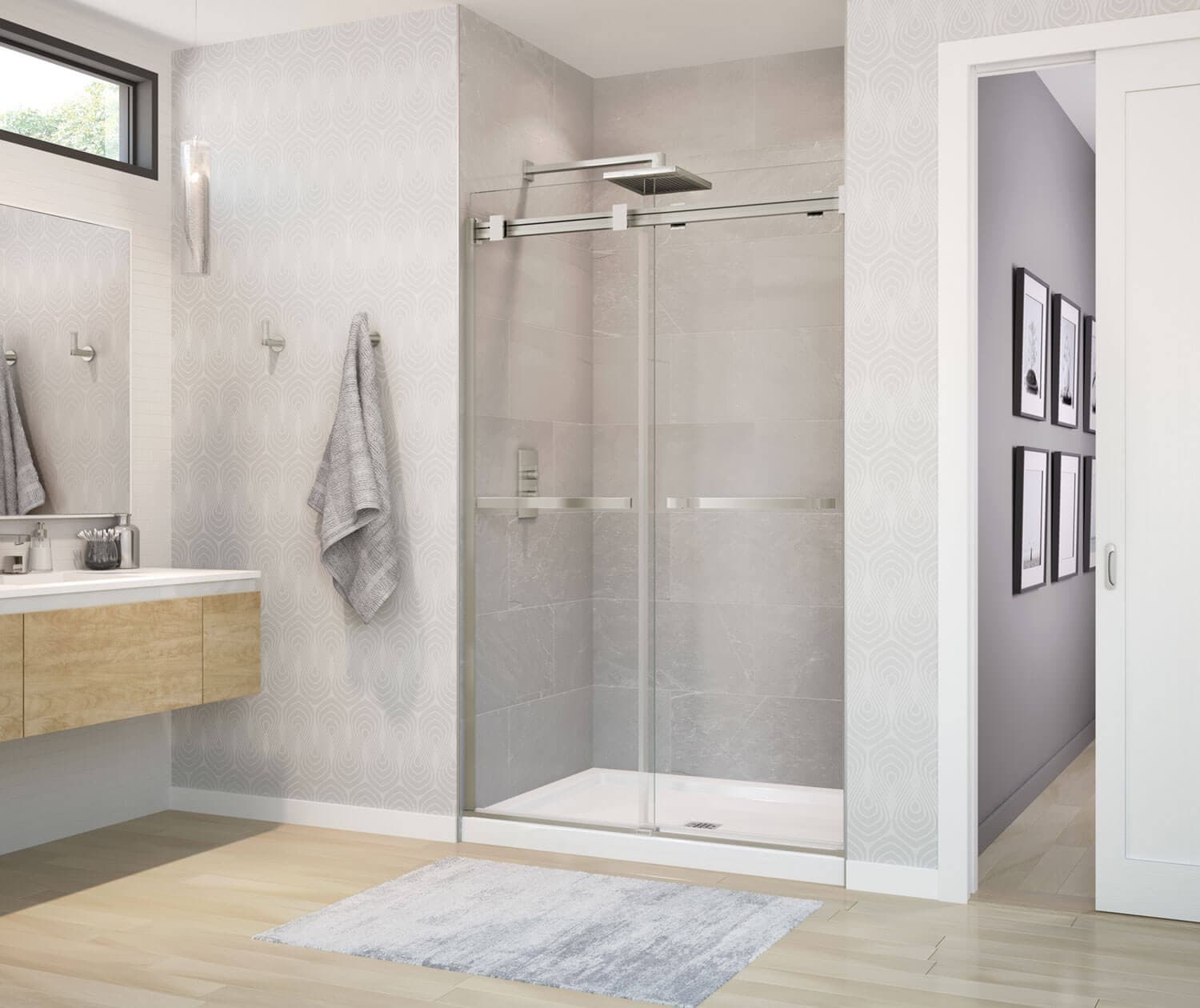 MAAX Duel Brushed Nickel 44-in to 47-in W x 74-in H Frameless Clear Glass Bypass Sliding Shower door