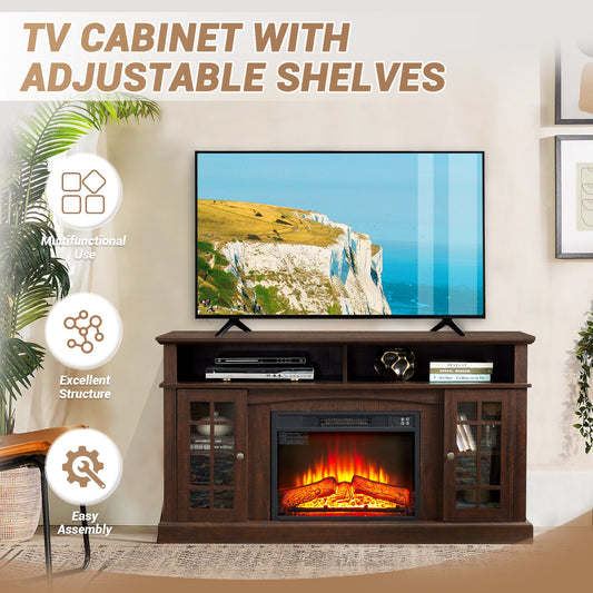 Fun Orange 58.25-in W Espresso TV Stand with Fan-forced Electric Fireplace FUN10FP09