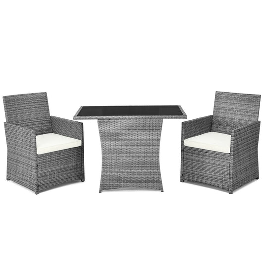 LIVIZA 3 -Piece Wicker Patio Conversation Set with Off-white Cushions