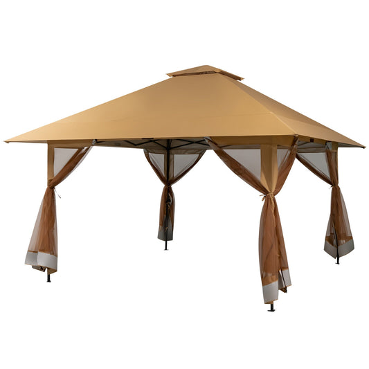 WELLFOR 11.8-ft x 11.8-ft CH Pop-up Gazebo Canopy Coffee with Soft Top Roof (Screen Included)