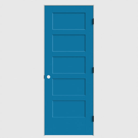 Masonite 24-in x 80-in Blue Heron Solid core 5-panel square Right hand Smooth Primed Molded composite Flat Jamb Single Prehung Interior Door