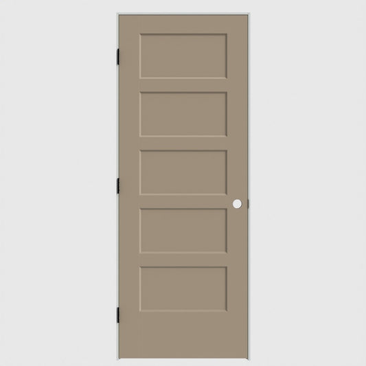 Masonite 30-in x 80-in Sandpiper Solid core 5-panel square Right hand Smooth Primed Molded composite Flat Jamb Single Prehung Interior Door