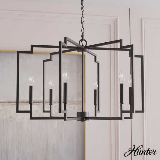 Hunter Zoanne 6 -Light Matte Black Modern/contemporary Cage For Use in Bedrooms, Dining Rooms, Foyers, Kitchens, Living Rooms Chandelier 6570931