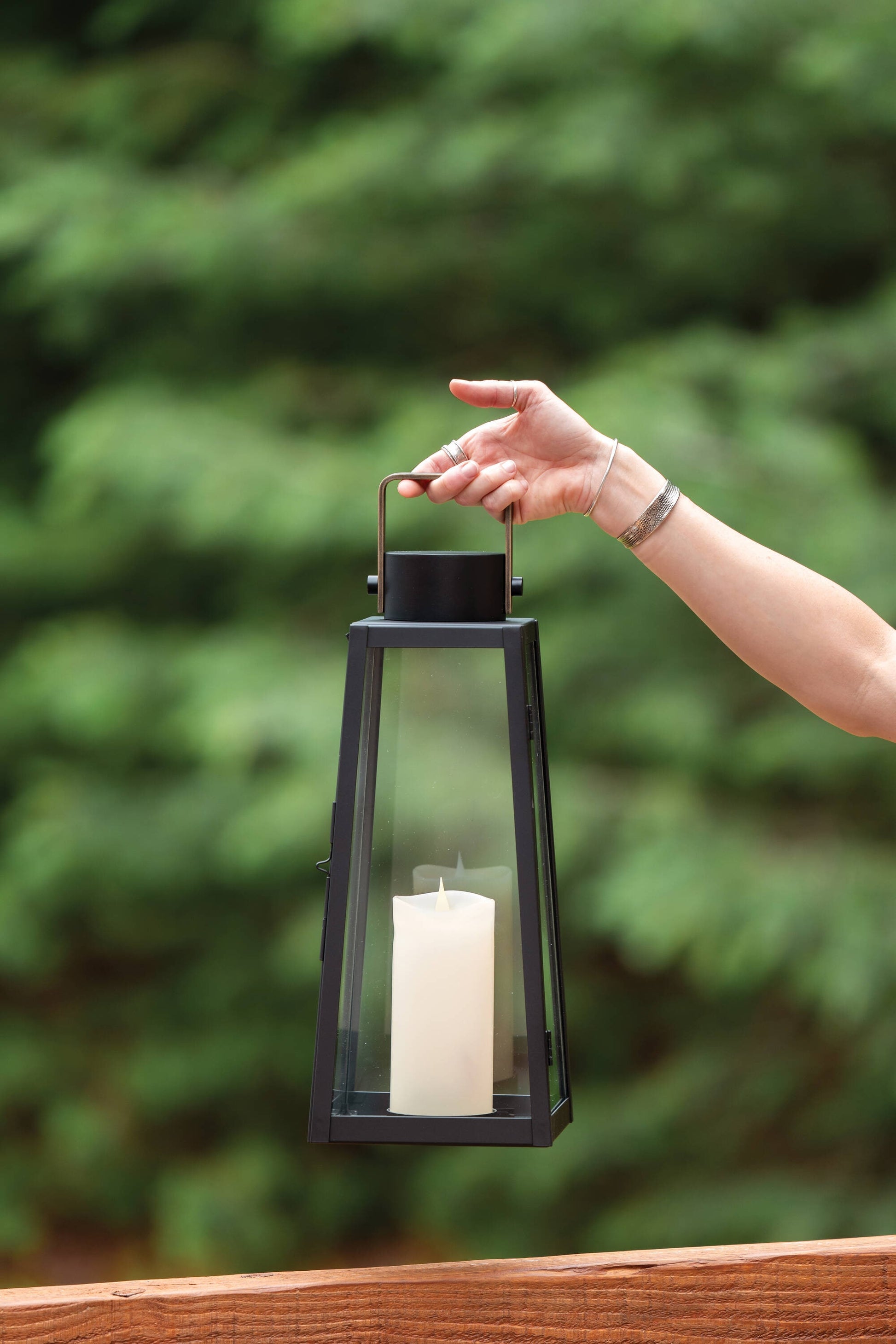 Lark 10.5-in x 28-in Black Metal LED light Outdoor Decorative Lantern