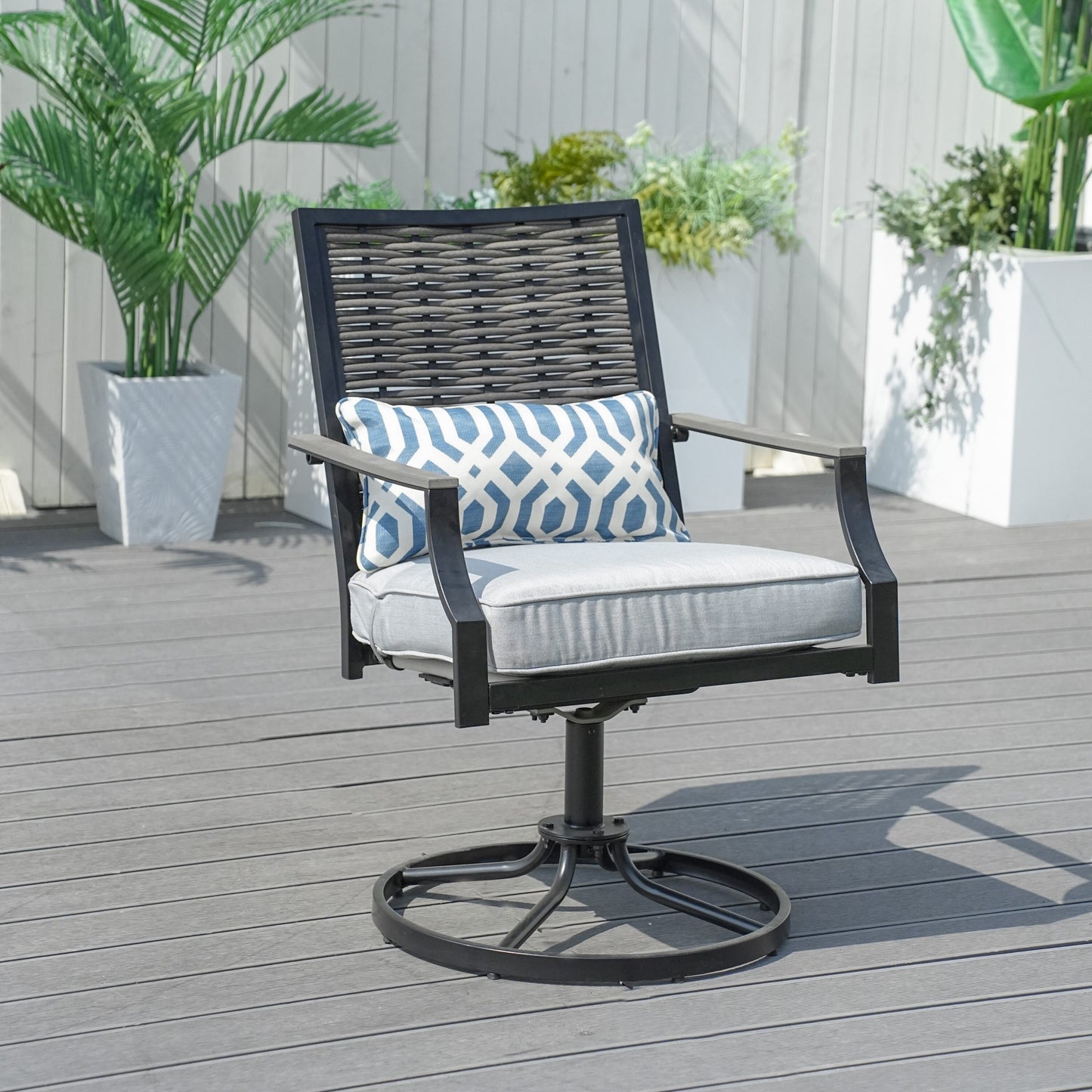 Moda Furnishings Kathy Set of 2 Gray Iron Frame Swivel Conversation Chair with Gray Cushioned Seat