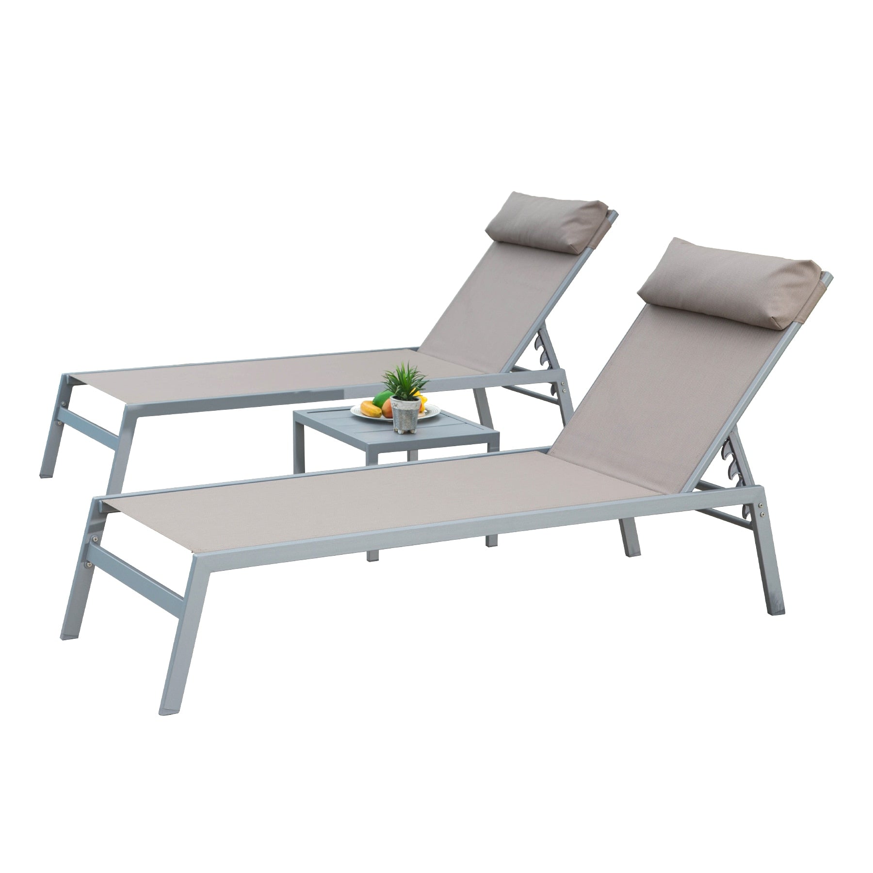 AAZJ Patio Chairs Set of 2 Stackable Gray Aluminum Frame Stationary Chaise Lounge Chair with Yellow Mesh Seat