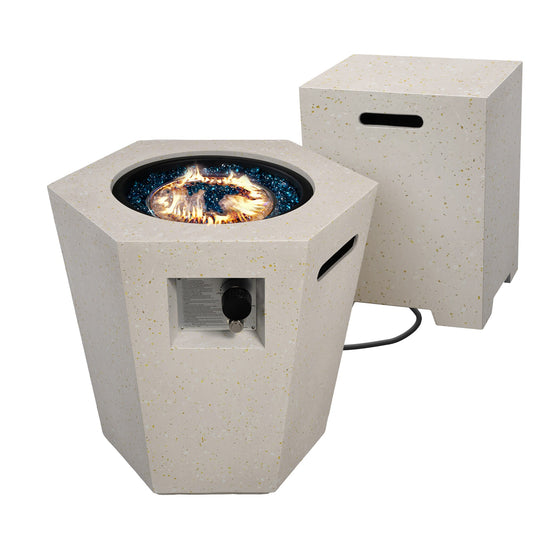 UPHA Hexagonal Fire Pit with Tank Cover 24-in W 40000 Maximum BTUs Magnesium oxide Oval Liquid propane Fire pit