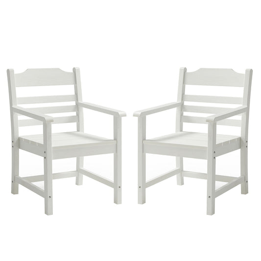 GZMR Patio Dining Chair Set of 2 White Stationary Dining Chair with Solid Seat
