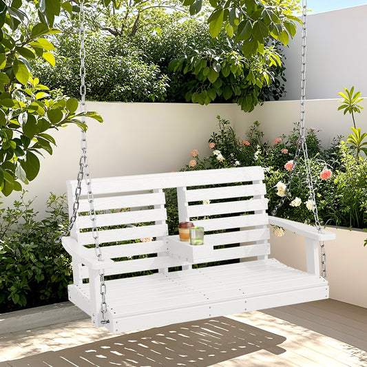 JEAREY Porch Swing Chair With Chains 2 -person White HDPE Outdoor Swing