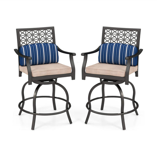 BABOOM Outdoor Bar Stools Set of 2 Black Steel Frame Swivel rocker Bar Stool Chair with Brown Cushioned Seat