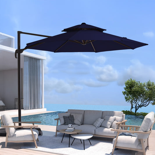 VOUA 11-ft Aluminum Navy Crank Cantilever Patio Umbrella
