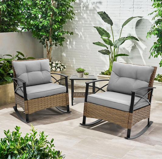 Fun Orange 3 -Piece Rattan Patio Conversation Set with Gray Cushions