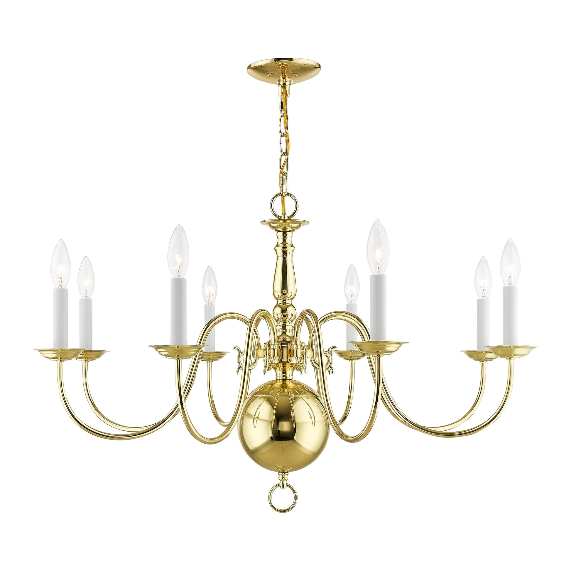 Livex Lighting Williamsburgh 8 -Light Polished Brass Traditional For Use in Bedrooms, Dining Rooms, Foyers, Kitchens, Living Rooms Chandelier