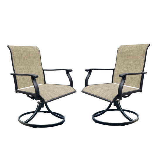 GZMR Swivel Breathable Textilene Dining Chairs Set of 2 Set of 2 Black Metal Frame Swivel Dining Chair with Brown Mesh Seat
