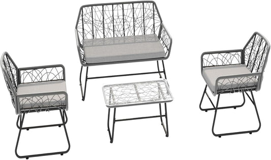 CESICIA Patio Chairs Set of 3 Wicker Gray Wicker Frame Stationary Dining Chair with Gray Solid Seat