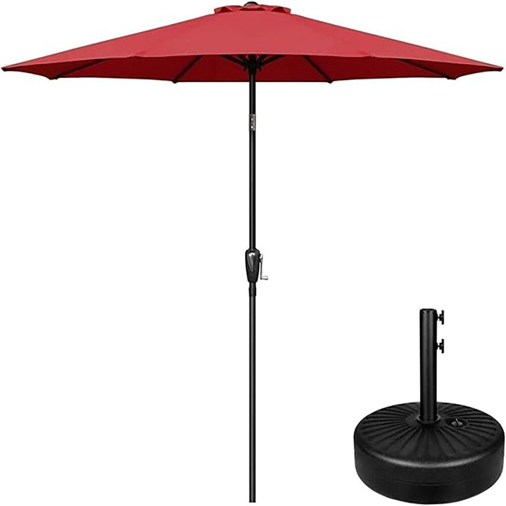 Sunrinx 9-ft Steel Red Push-button Tilt Market Patio Umbrella with Base
