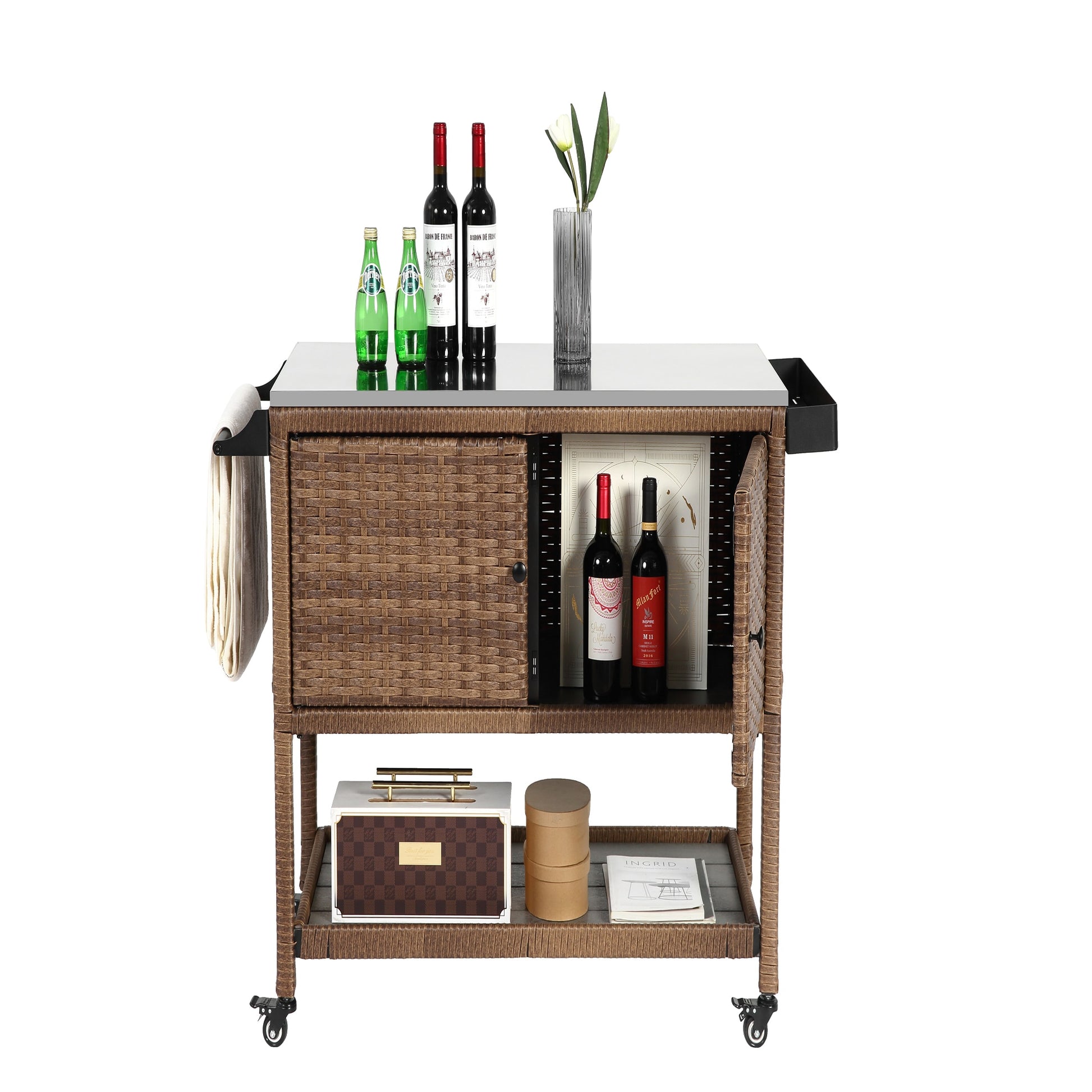 Bybafun Brown Steel Outdoor Serving Cart