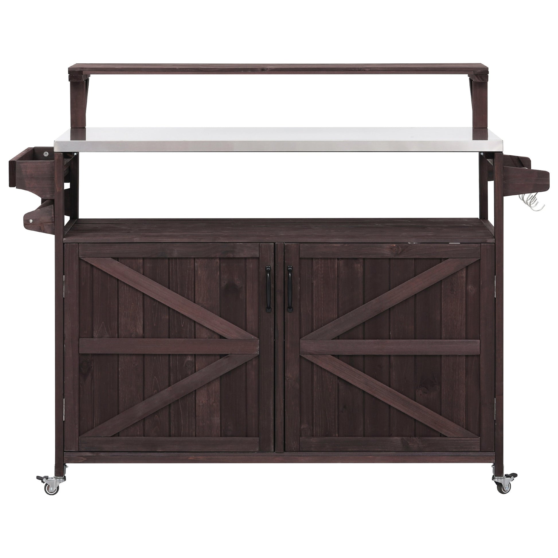 Bybafun Stainless Steel Top Brown Douglas fir Outdoor Serving Cart