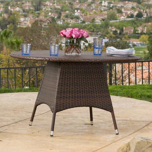 ZAKLOOP Riviera Patio Circle Set Round Wicker Outdoor Dining Table 46.5-in W x 46.5 L with Umbrella Hole