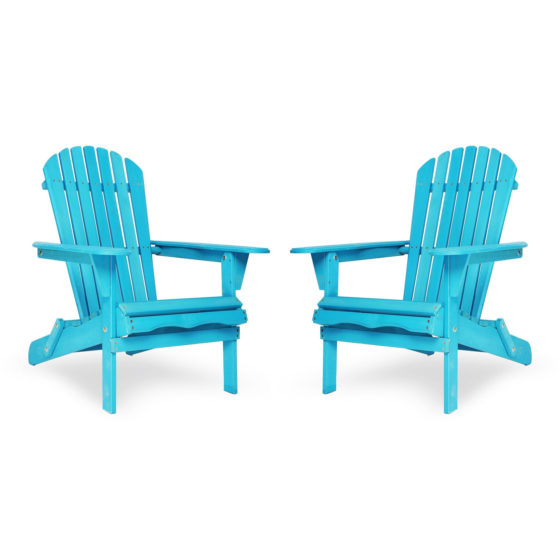 Sunrinx Set of 2 Blue Wood Frame Stationary Adirondack Chair with Slat Seat