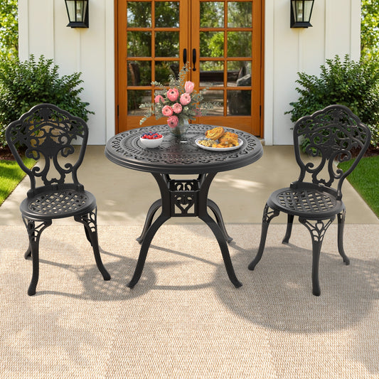 nicesure 3 -Piece Black Patio Dining Set Aluminum Round Table with 2 Stationary Chairs