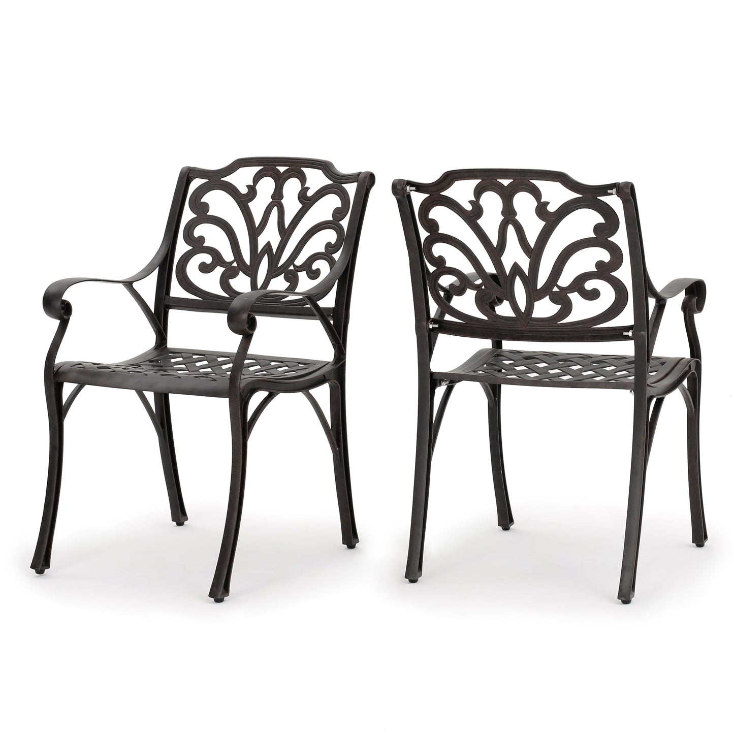 Best Selling Home Decor Alfresco Set of 2 Bronze Metal Frame Stationary Dining Chair with Bronze Solid Seat