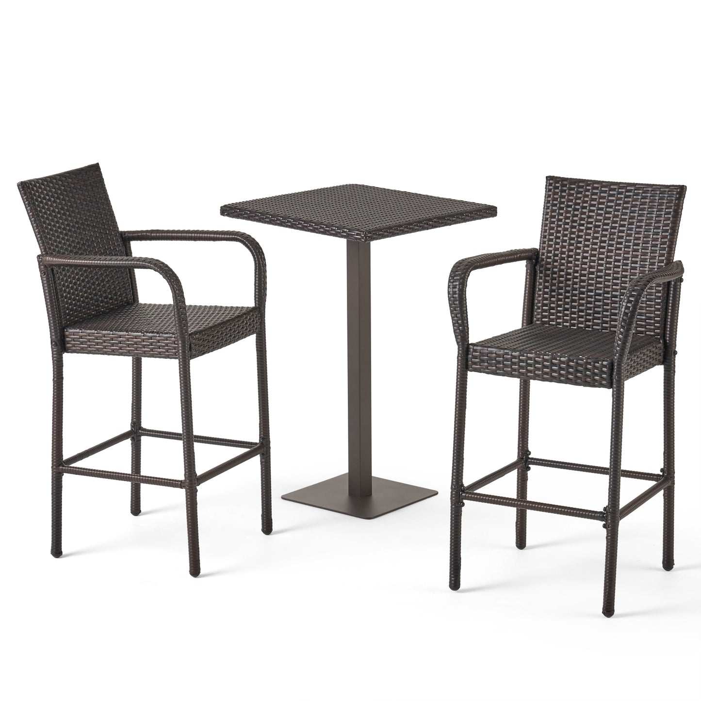 Best Selling Home Decor Lala 3 -Piece multibrown Rattan Bar Height Patio Dining Set Rattan Square Table with 2 Stationary Chairs