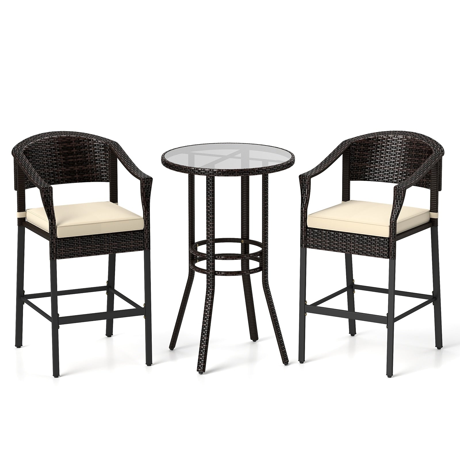 LIVIZA 3 -Piece Rattan Patio Conversation Set with Off-white Cushions